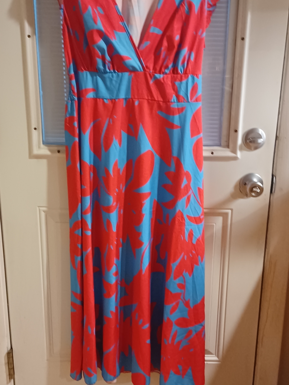 SHEIN Red & Blue Floral Wrap Maxi Dress